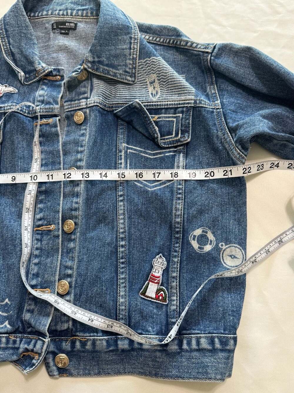 Vintage Inspired Nautical Denim Jacket Patchwork Streetwear Coat - Picture 4 of 10